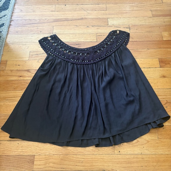 Free People Gray Crochet Neckline Tank Size Small - Picture 6 of 6